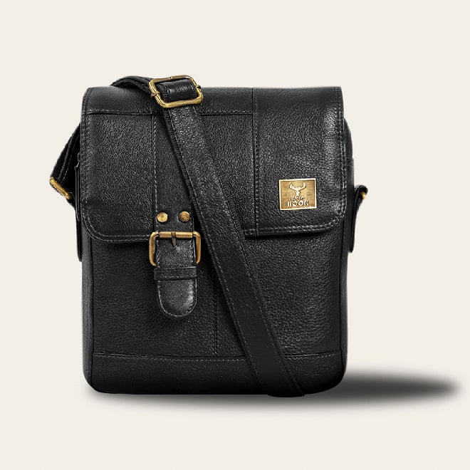 Fashion Black Leather Men's Small Barrel Side Bag Messenger Bag Small